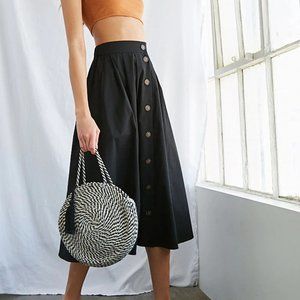 NWT Navy Button-front midi flare Skirt pockets